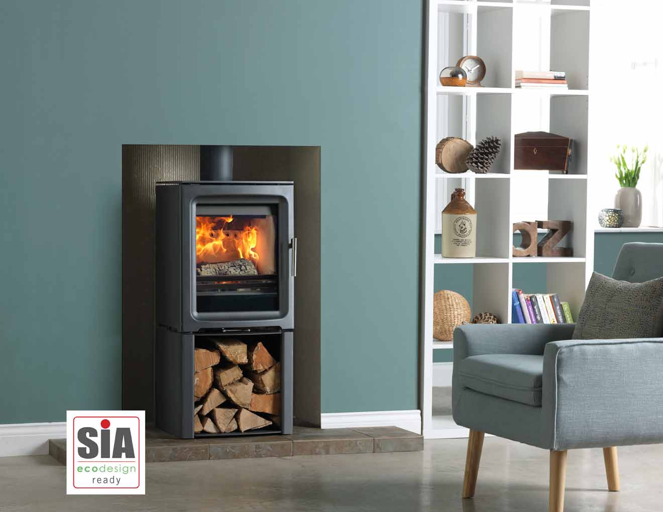 Heat Design Purevision PV5 on Midi Log Store Ecodesign Ready Stove Black 5kW