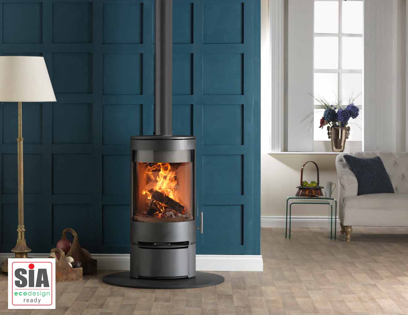 Heat Design Purevision PVR Cylindrical Stove with Low Logstore Stand with Door 5kW